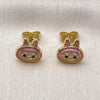 Oro Laminado Stud Earring, Gold Filled Style Dark Pink Enamel Finish, Golden Finish, 02.156.0735