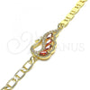 Oro Laminado Fancy Bracelet, Gold Filled Style Peacock Design, with Garnet and White Cubic Zirconia, Polished, Golden Finish, 03.63.2125.07
