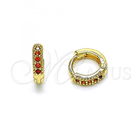 Oro Laminado Huggie Hoop, Gold Filled Style with Garnet Micro Pave, Polished, Golden Finish, 02.195.0110.2.10