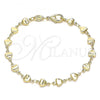 Oro Laminado Fancy Bracelet, Gold Filled Style Heart Design, Polished, Golden Finish, 03.326.0023.07
