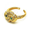 Oro Laminado Multi Stone Ring, Gold Filled Style Owl Design, with Green and White Cubic Zirconia, Polished, Golden Finish, 01.213.0030