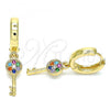 Oro Laminado Huggie Hoop, Gold Filled Style key Design, with Multicolor Micro Pave, Polished, Golden Finish, 02.210.0539.1.15