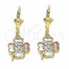 Oro Laminado Dangle Earring, Gold Filled Style Four-leaf Clover Design, Polished, Tricolor, 02.351.0040
