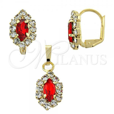 Oro Laminado Earring and Pendant Adult Set, Gold Filled Style with Garnet and White Cubic Zirconia, Polished, Golden Finish, 10.122.0003.1