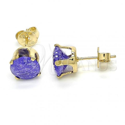 Oro Laminado Stud Earring, Gold Filled Style with Amethyst Cubic Zirconia, Polished, Golden Finish, 5.128.166