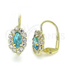 Oro Laminado Leverback Earring, Gold Filled Style Leaf Design, with Blue Topaz and White Crystal, Polished, Golden Finish, 02.122.0082.9