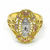 Oro Laminado Elegant Ring, Gold Filled Style Guadalupe Design, Polished, Tricolor, 01.253.0018.09 (Size 9)
