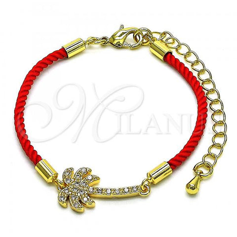 Oro Laminado Fancy Bracelet, Gold Filled Style Palm Tree Design, with White Micro Pave, Polished, Golden Finish, 03.193.0014.06