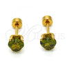 Stainless Steel Stud Earring, Heart Design, with Dark Peridot Cubic Zirconia, Polished, Golden Finish, 02.271.0009.10