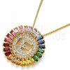 Oro Laminado Pendant Necklace, Gold Filled Style Initials Design, with Multicolor Cubic Zirconia, Polished, Golden Finish, 04.210.0010.1.20