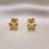 Oro Laminado Stud Earring, Gold Filled Style Butterfly Design, with White Micro Pave, Polished, Golden Finish, 02.344.0160