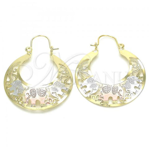 Oro Laminado Medium Hoop, Gold Filled Style Elephant Design, Polished, Tricolor, 02.351.0044.30