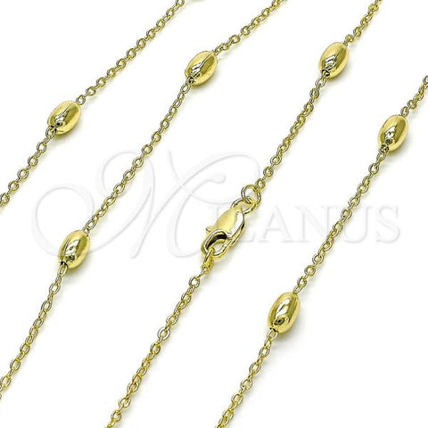 Oro Laminado Basic Necklace, Gold Filled Style Rolo and Ball Design, Polished, Golden Finish, 04.213.0281.24