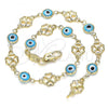 Oro Laminado Fancy Anklet, Gold Filled Style Evil Eye and Four-leaf Clover Design, Turquoise Resin Finish, Golden Finish, 03.326.0011.3.10