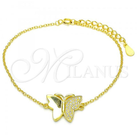 Sterling Silver Fancy Bracelet, Butterfly Design, with White Micro Pave, Polished, Golden Finish, 03.336.0040.2.07