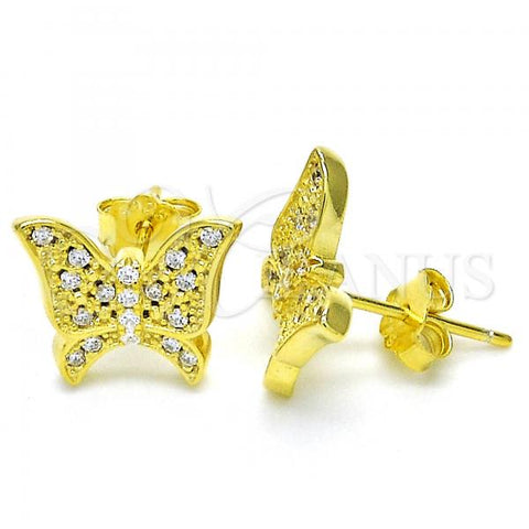 Sterling Silver Stud Earring, Butterfly Design, with White Cubic Zirconia, Polished, Golden Finish, 02.336.0102.2