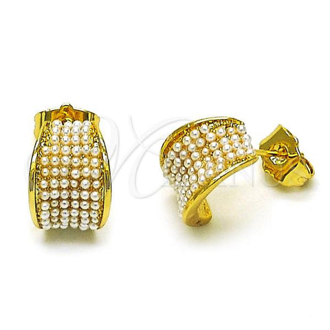 Oro Laminado Stud Earring, Gold Filled Style with Ivory Pearl, Polished, Golden Finish, 02.379.0078
