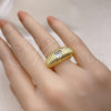 Oro Laminado Multi Stone Ring, Gold Filled Style Heart Design, with White Cubic Zirconia, Diamond Cutting Finish, Golden Finish, 01.196.0009