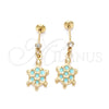 Oro Laminado Stud Earring, Gold Filled Style Turtle Design, with White Cubic Zirconia, Turquoise Enamel Finish, Golden Finish, 02.58.0011
