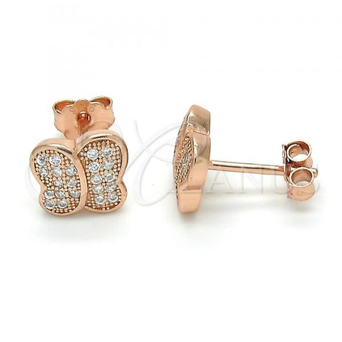 Sterling Silver Stud Earring, with White Micro Pave, Polished, Rose Gold Finish, 02.174.0082.1