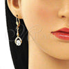 Oro Laminado Long Earring, Gold Filled Style Teardrop Design, with White Cubic Zirconia, Polished, Golden Finish, 02.387.0058.1