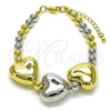 Oro Laminado Fancy Bracelet, Gold Filled Style Heart and Ball Design, Polished, Two Tone, 03.341.0228.07