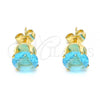 Oro Laminado Stud Earring, Gold Filled Style with Blue Topaz Cubic Zirconia, Polished, Golden Finish, 5.128.021.2
