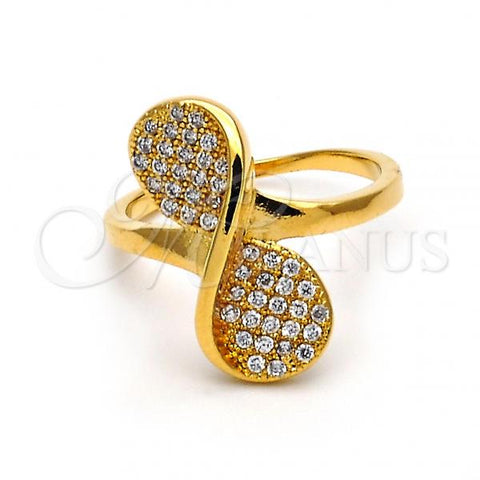 Oro Laminado Multi Stone Ring, Gold Filled Style Bow and Twist Design, with White Micro Pave, Polished, Golden Finish, 01.156.0001.06 (Size 6)