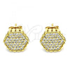 Oro Laminado Stud Earring, Gold Filled Style with White Micro Pave, Polished, Golden Finish, 02.342.0172