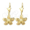 Oro Laminado Dangle Earring, Gold Filled Style Flower Design, Golden Finish, 89.014