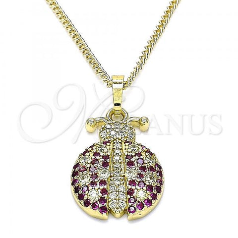 Oro Laminado Pendant Necklace, Gold Filled Style Ladybug Design, with White and Ruby Micro Pave, Polished, Golden Finish, 04.210.0053.20