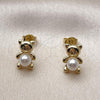 Oro Laminado Stud Earring, Gold Filled Style Teddy Bear Design, with Ivory Pearl, Polished, Golden Finish, 02.341.0257