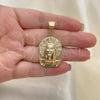 Oro Laminado Religious Pendant, Gold Filled Style Jesus Design, with White Micro Pave, Polished, Golden Finish, 05.120.0053