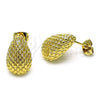 Oro Laminado Stud Earring, Gold Filled Style Chunky Design, Diamond Cutting Finish, Golden Finish, 02.342.0329