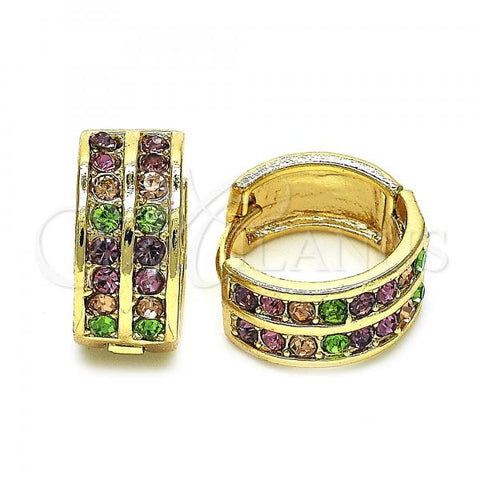 Oro Laminado Huggie Hoop, Gold Filled Style with Multicolor Crystal, Pink Polished, Golden Finish, 02.94.0101.3.15