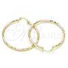 Oro Laminado Large Hoop, Gold Filled Style Diamond Cutting Finish, Tricolor, 02.213.0156.1.50