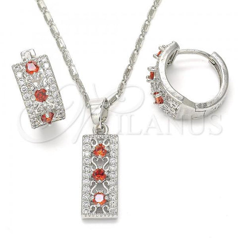 Rhodium Plated Earring and Pendant Adult Set, with Garnet and White Cubic Zirconia, Polished, Rhodium Finish, 10.210.0058.8
