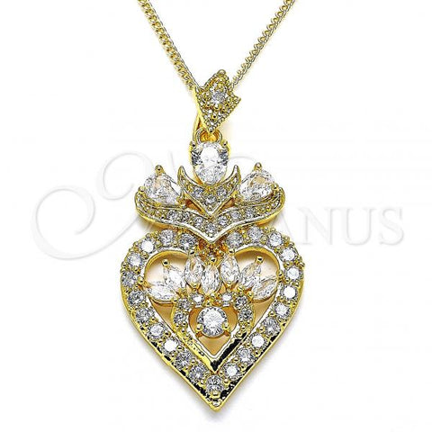 Oro Laminado Pendant Necklace, Gold Filled Style Heart and Teardrop Design, with White Cubic Zirconia, Polished, Golden Finish, 04.283.0026.20