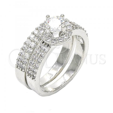 Rhodium Plated Wedding Ring, Duo Design, with White Cubic Zirconia, Polished, Rhodium Finish, 01.99.0035.1.08 (Size 8)