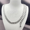 Stainless Steel Necklace and Bracelet, Pave Cuban Design, Diamond Cutting Finish, Steel Finish, 06.116.0027