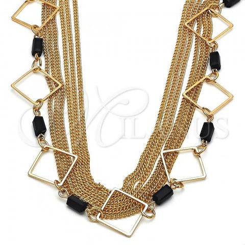 Oro Laminado Fancy Necklace, Gold Filled Style with Black Crystal, Polished, Golden Finish, 04.321.0028.32