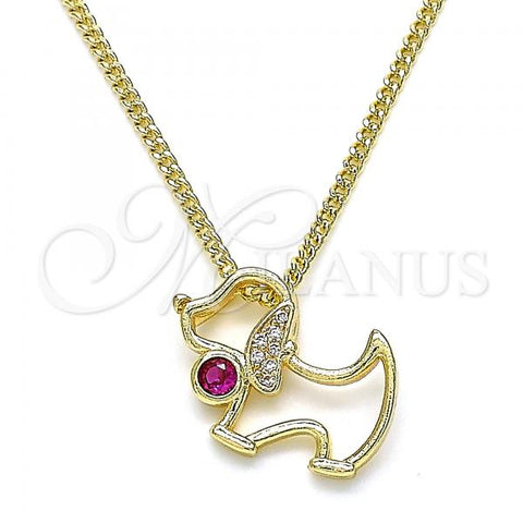 Oro Laminado Pendant Necklace, Gold Filled Style Dog Design, with White Micro Pave and Ruby Cubic Zirconia, Polished, Golden Finish, 04.199.0041.20