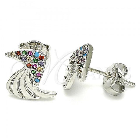 Rhodium Plated Stud Earring, with Multicolor Micro Pave, Polished, Rhodium Finish, 02.233.0014.1