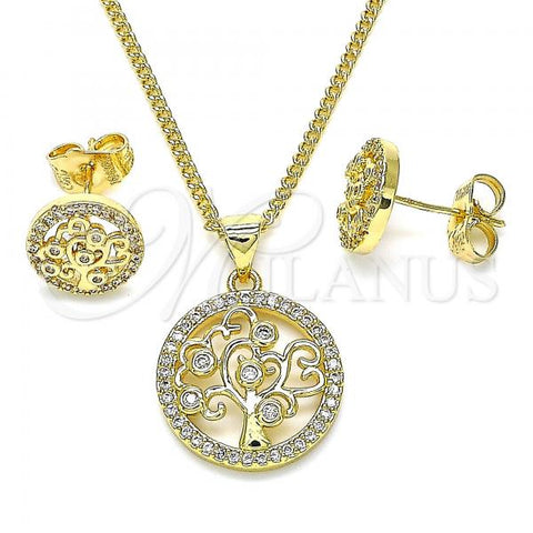 Oro Laminado Earring and Pendant Adult Set, Gold Filled Style Tree Design, with White Cubic Zirconia and White Micro Pave, Polished, Golden Finish, 10.156.0380