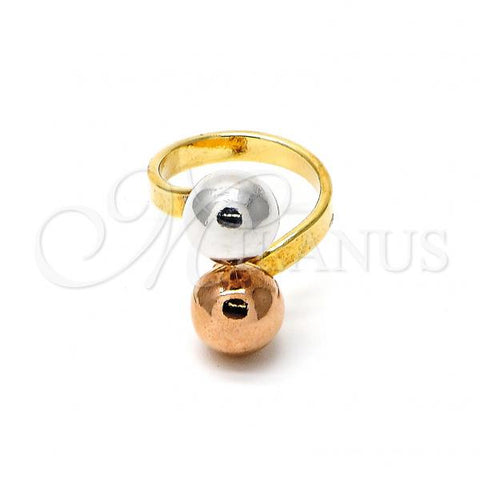 Oro Laminado Elegant Ring, Gold Filled Style Ball Design, Polished, Tricolor, 5.174.008.05 (Size 5)