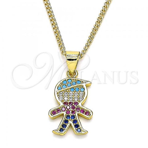 Oro Laminado Pendant Necklace, Gold Filled Style Little Boy Design, with Multicolor Micro Pave, Polished, Golden Finish, 04.341.0025.20