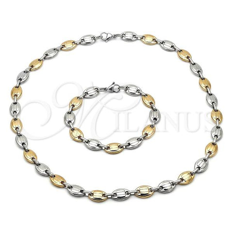 Stainless Steel Necklace and Bracelet, Puff Mariner Design, Polished, Two Tone, 06.116.0021.1
