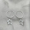Sterling Silver Small Hoop, Star Design, Polished, Silver Finish, 02.401.0013.20
