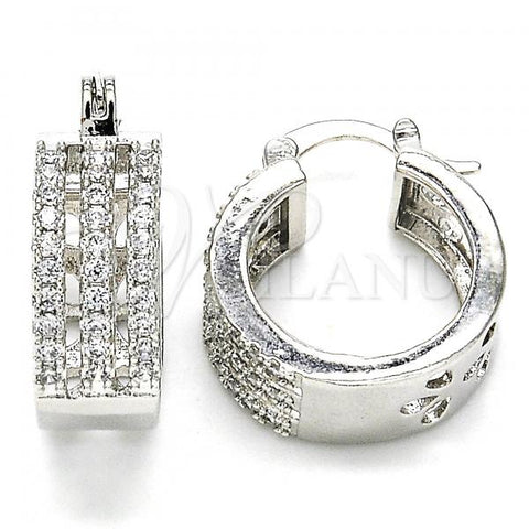 Rhodium Plated Small Hoop, with White Cubic Zirconia, Polished, Rhodium Finish, 02.210.0291.4.20