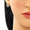 Oro Laminado Stud Earring, Gold Filled Style with White Cubic Zirconia, Polished, Golden Finish, 02.210.0746